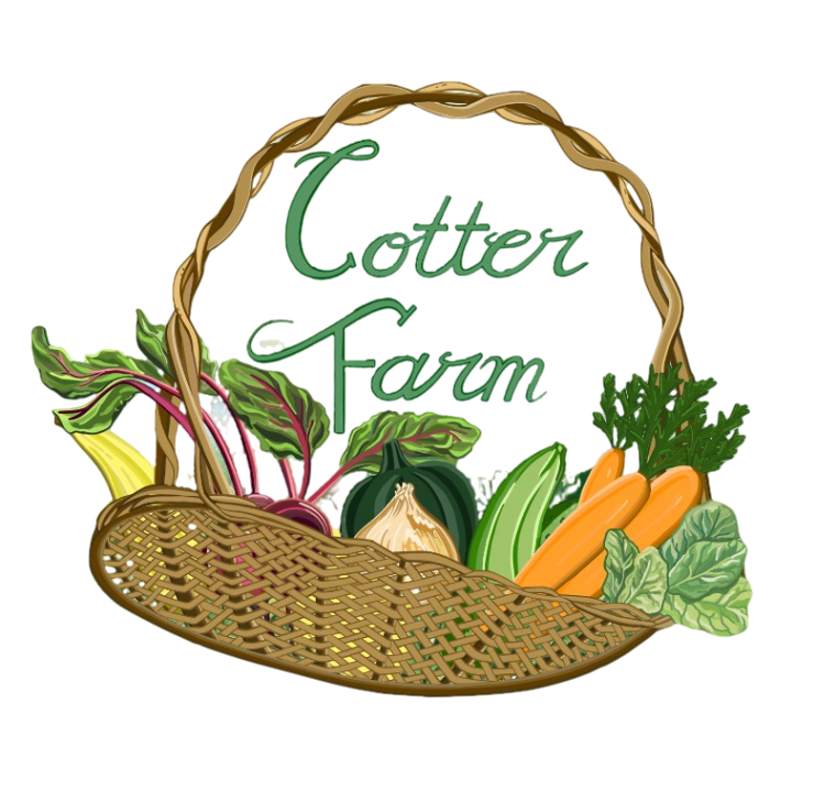 Cotter Farm logo which is a hand drawn basket of vegetables with Cotter Farm written above in cursive script